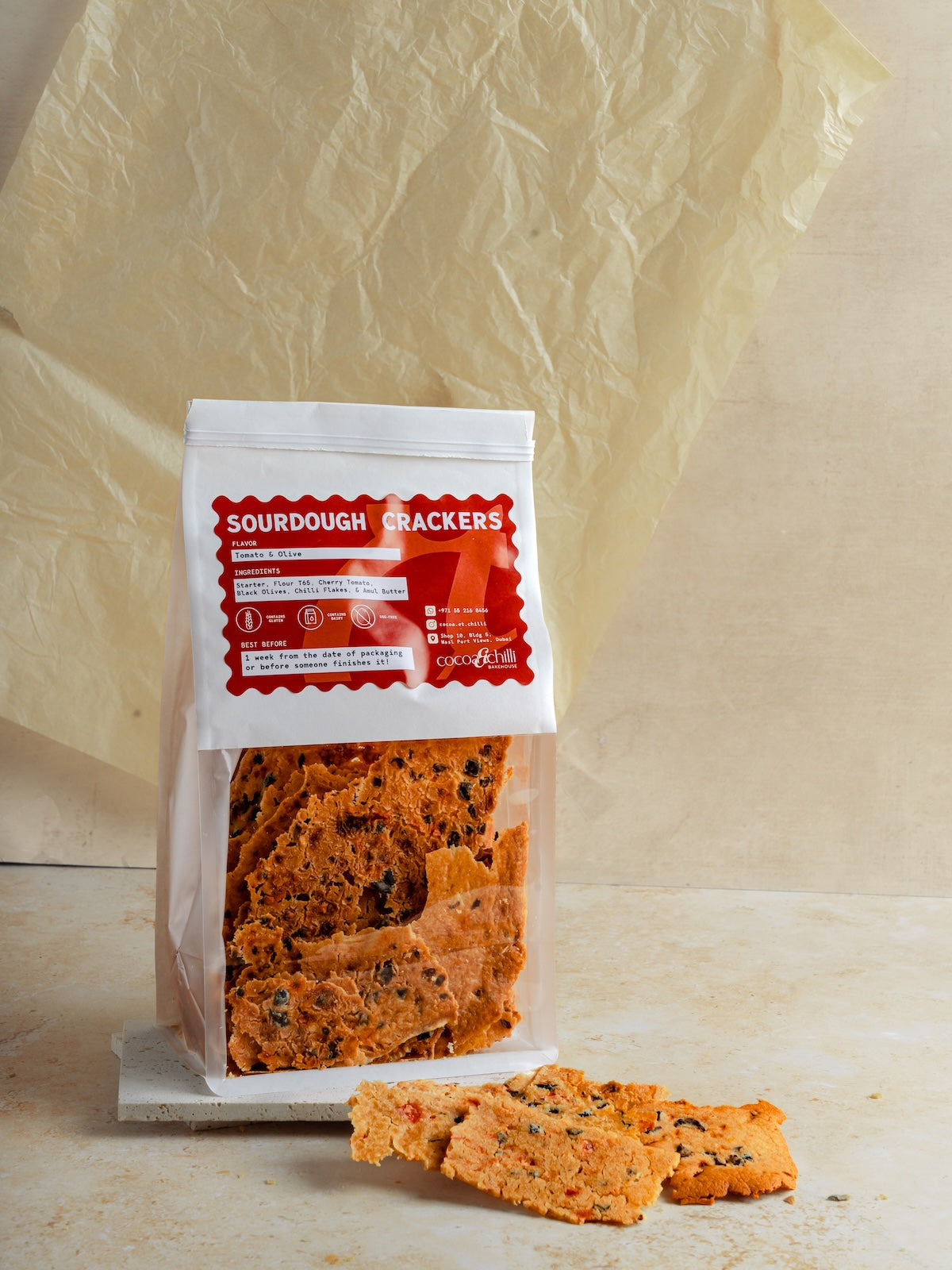 Tomato & olive sourdough crackers