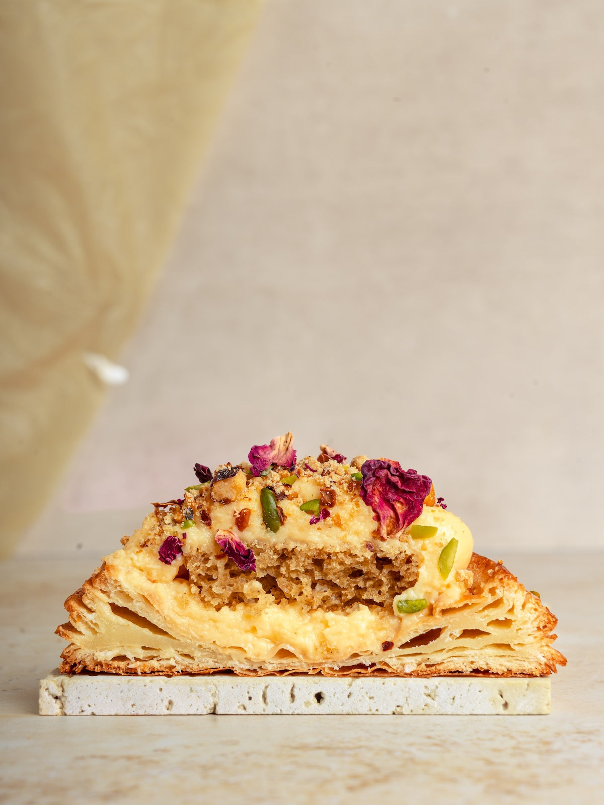 Mawa Cake, Orange Blossom Custard, & Pistachio Crumble