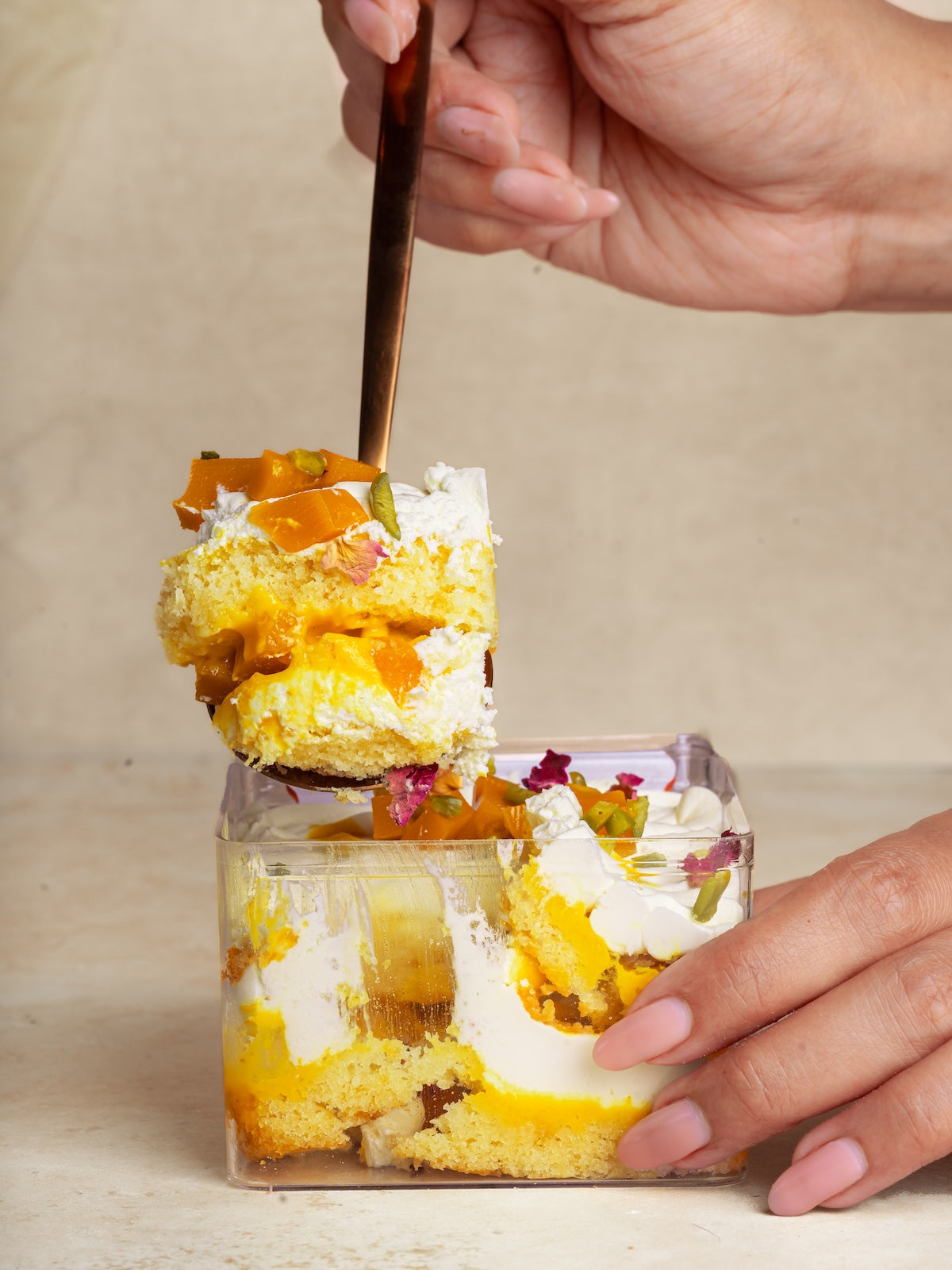 Vanilla cake w/ mango shrikhand