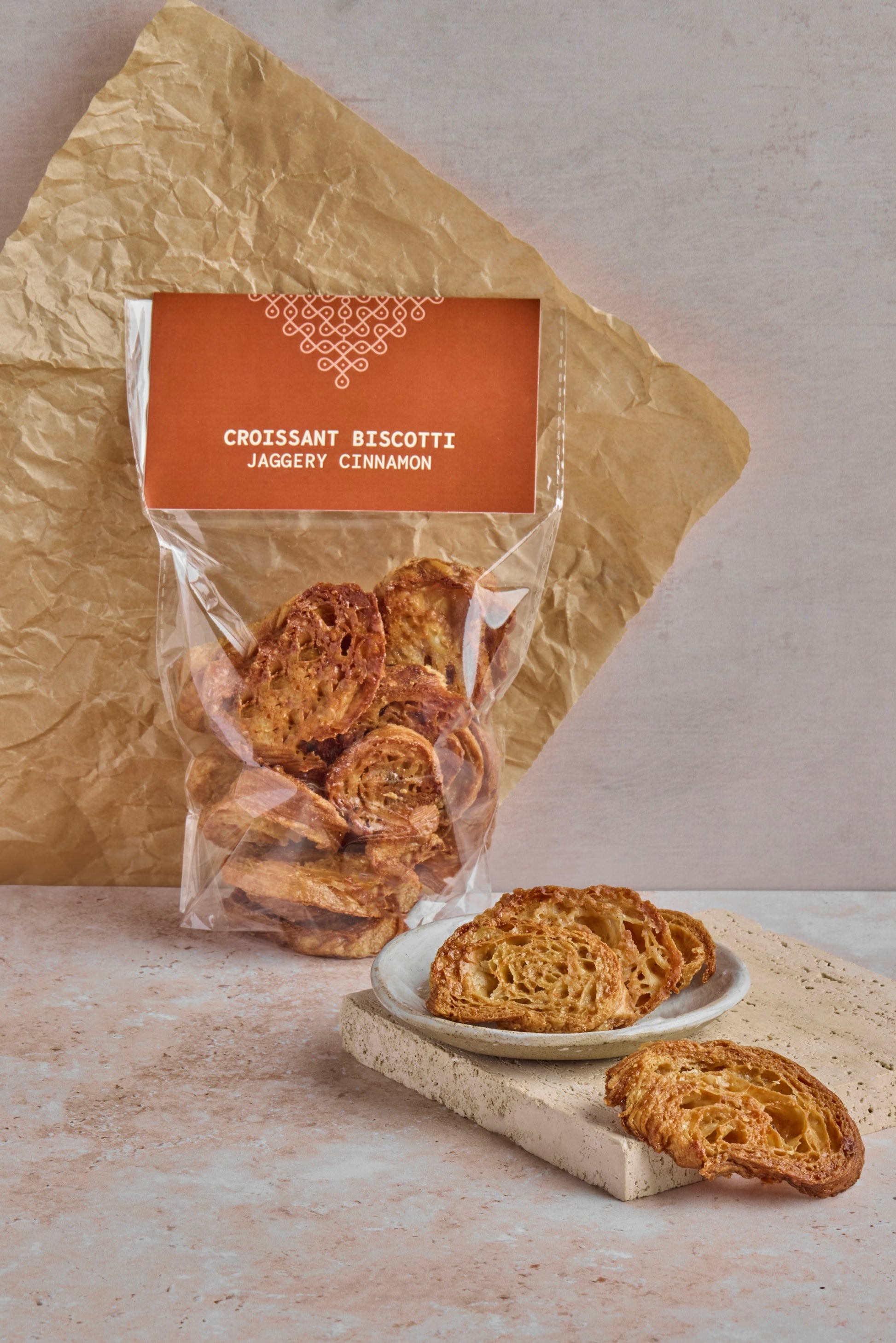 Jaggery cinnamon croissant biscotti