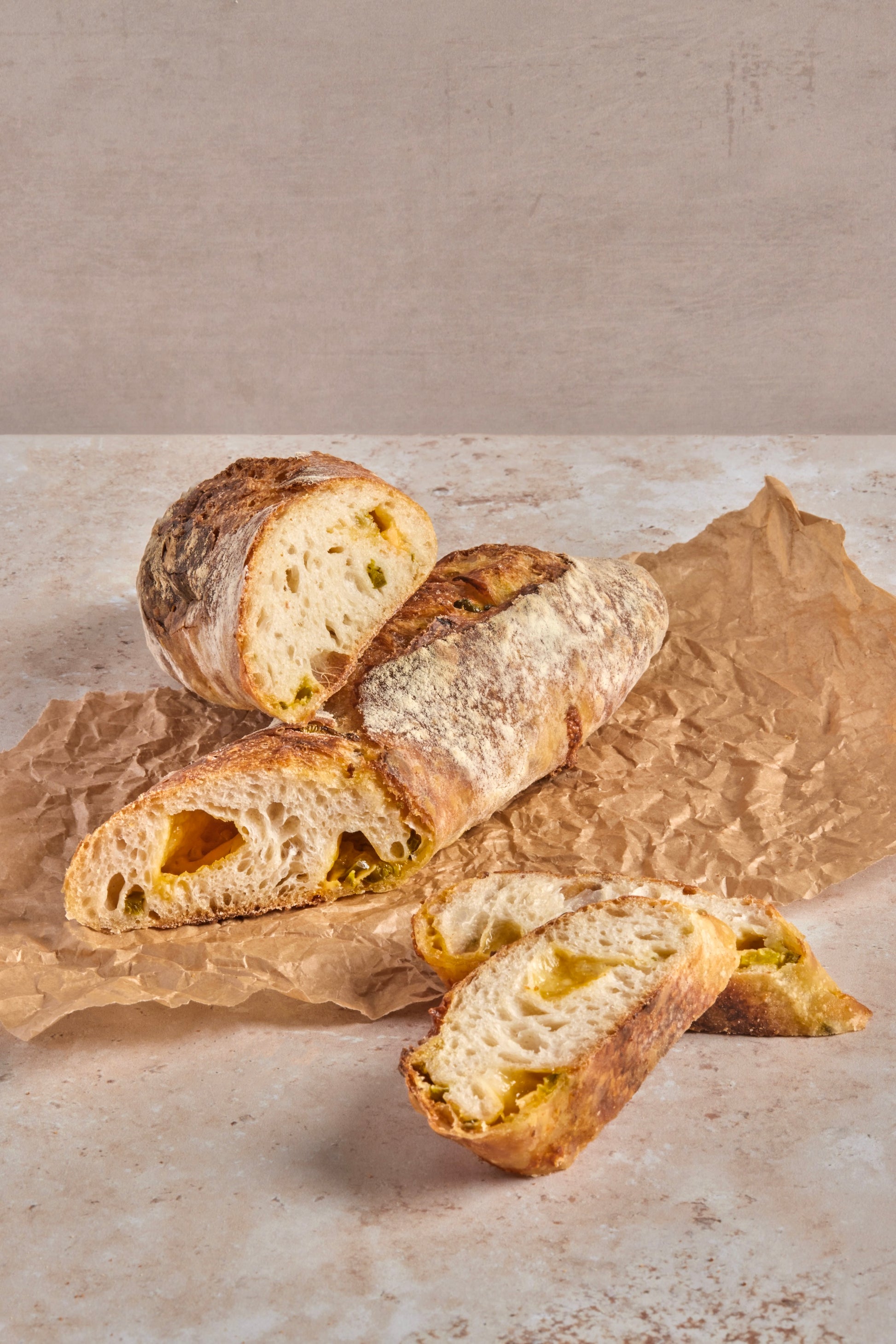 Cheese jalapeño baguette