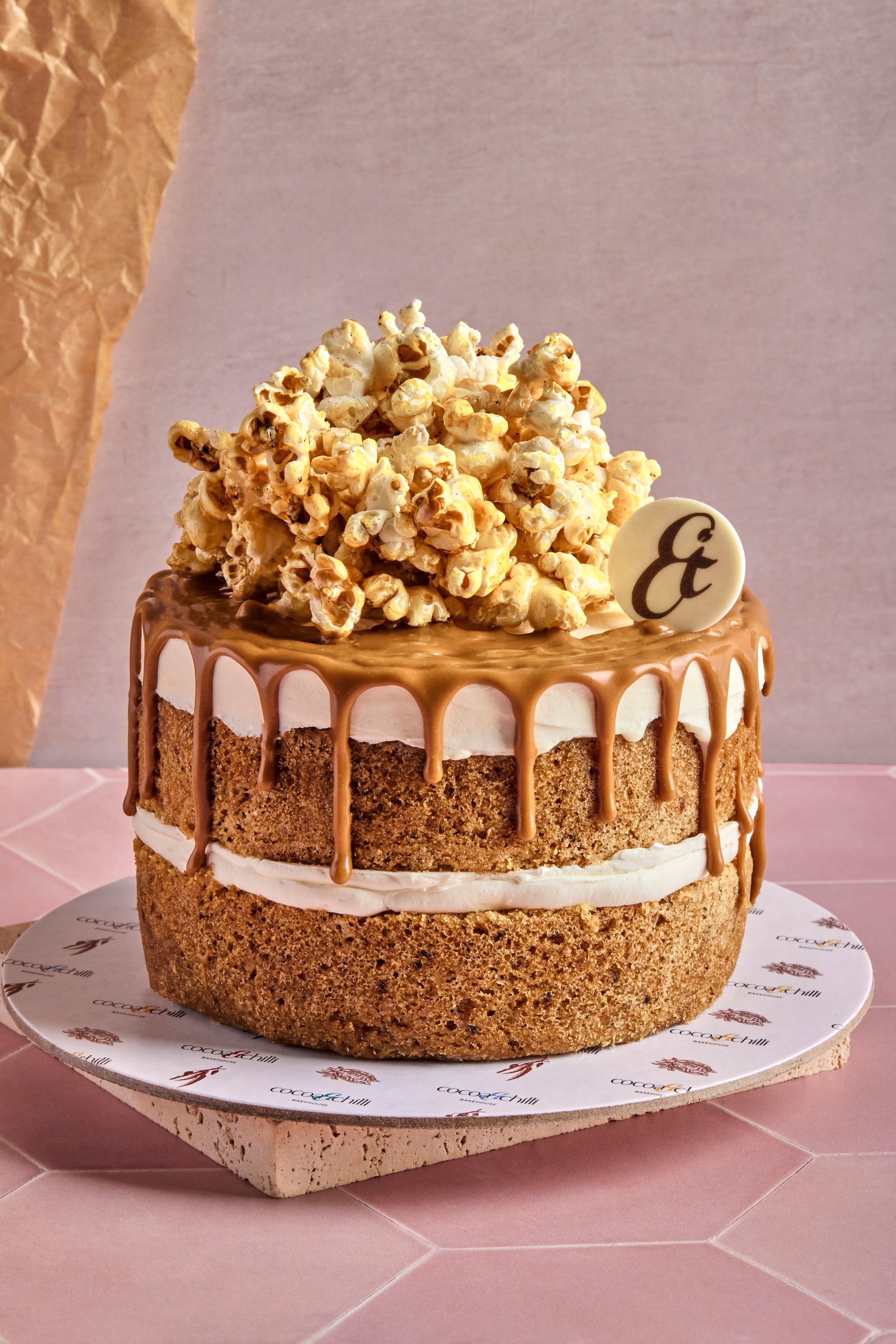 Salted caramel popcorn cake